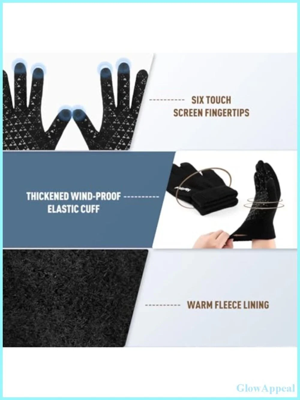 Winter Knit Hat Gloves Scarf Set Fleece Lined Touchscreen Unisex